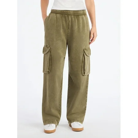 Scoop Women’s Mineral Washed Wide Leg Cargo Sweatpants, Sizes XS-XXL | Walmart (US)