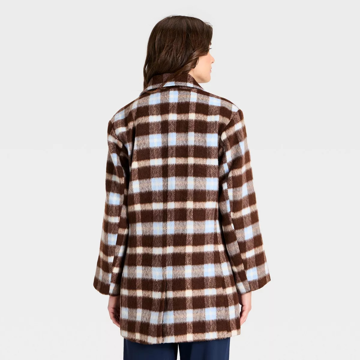 Women's Faux Wool Short Coat - A New Day™ Blue Plaid L | Target