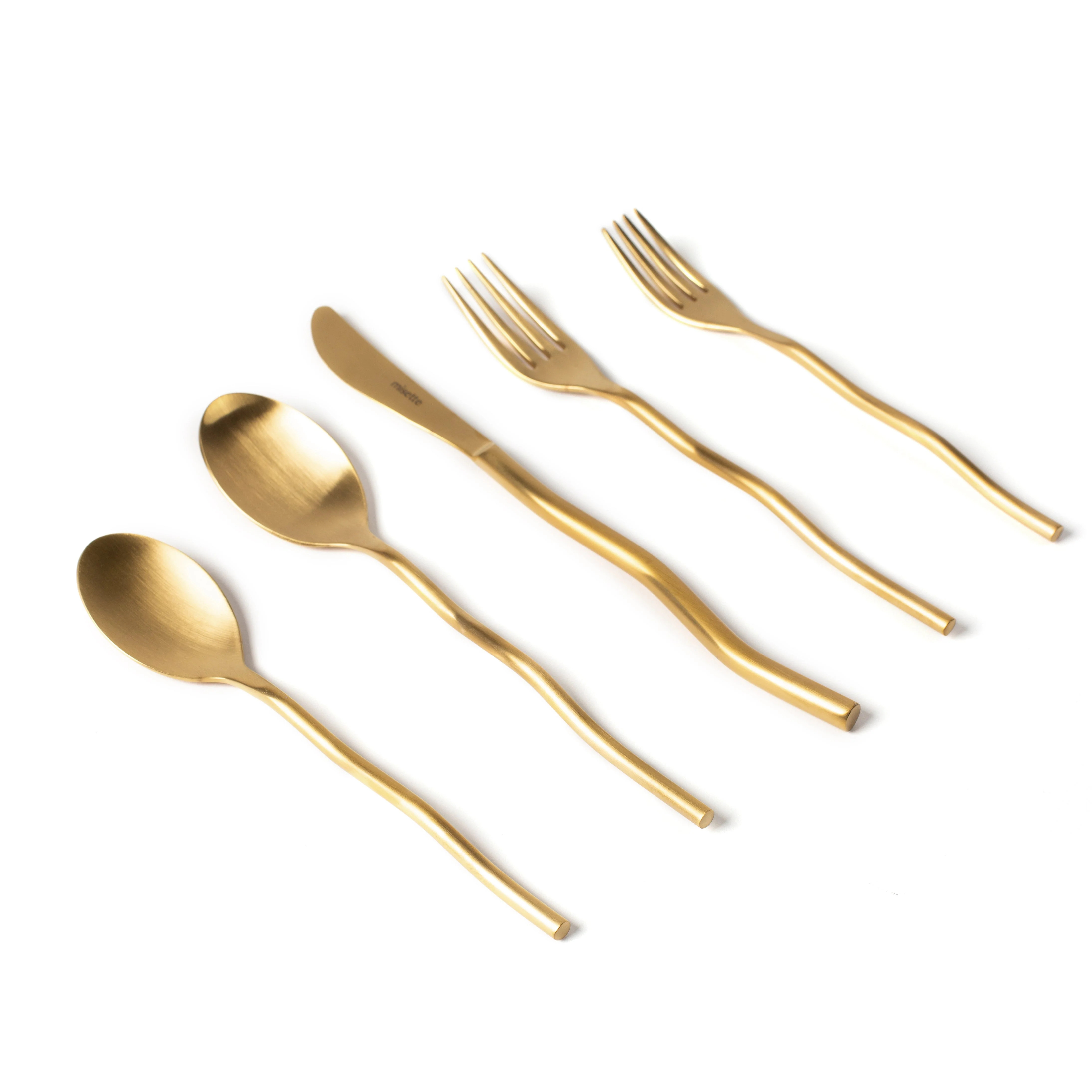 MISETTE Squiggle 5-Piece Cutlery Set in Matte Gold | The Avenue