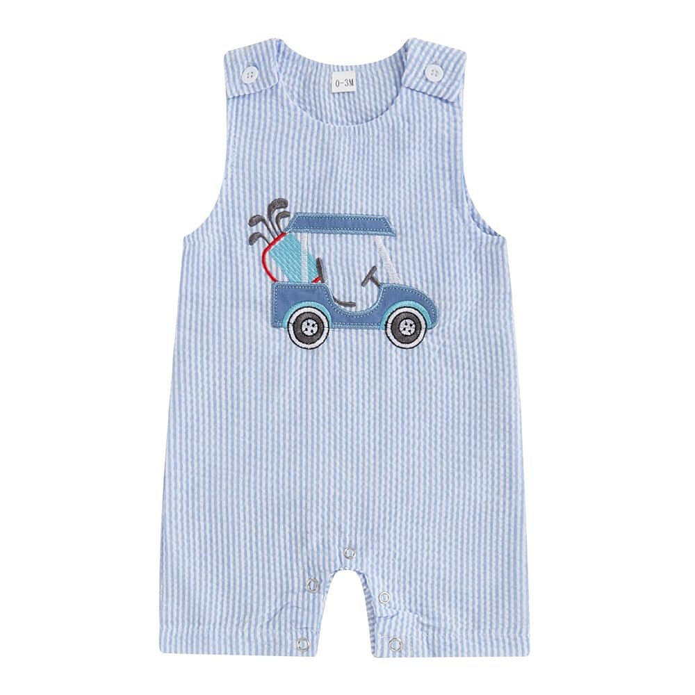 Infant Baby Boys Jumpsuit Sleeveless Crew Neck Striped Embroidery Golf Cart Summer Romper Clothes... | Amazon (US)