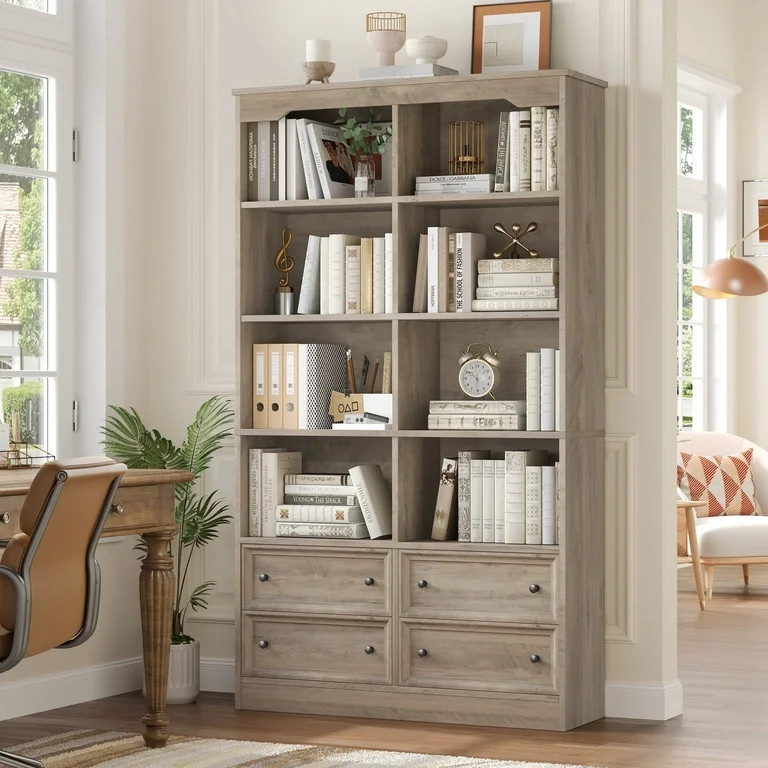 Homfa Double Row 6-tier Bookcases Floor Standing, 71 in Tall Bookcase Bookshelf with 4 Drawers an... | Walmart (US)