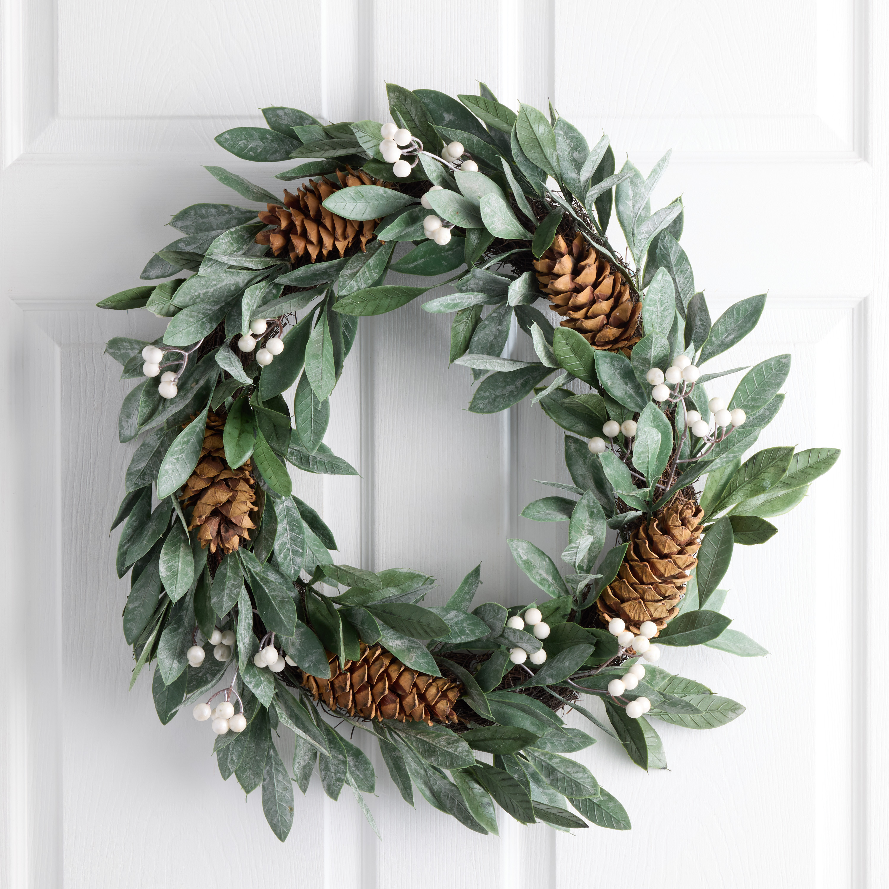 Icy Sage Green Faux Laurel and White Berries Wreath | World Market