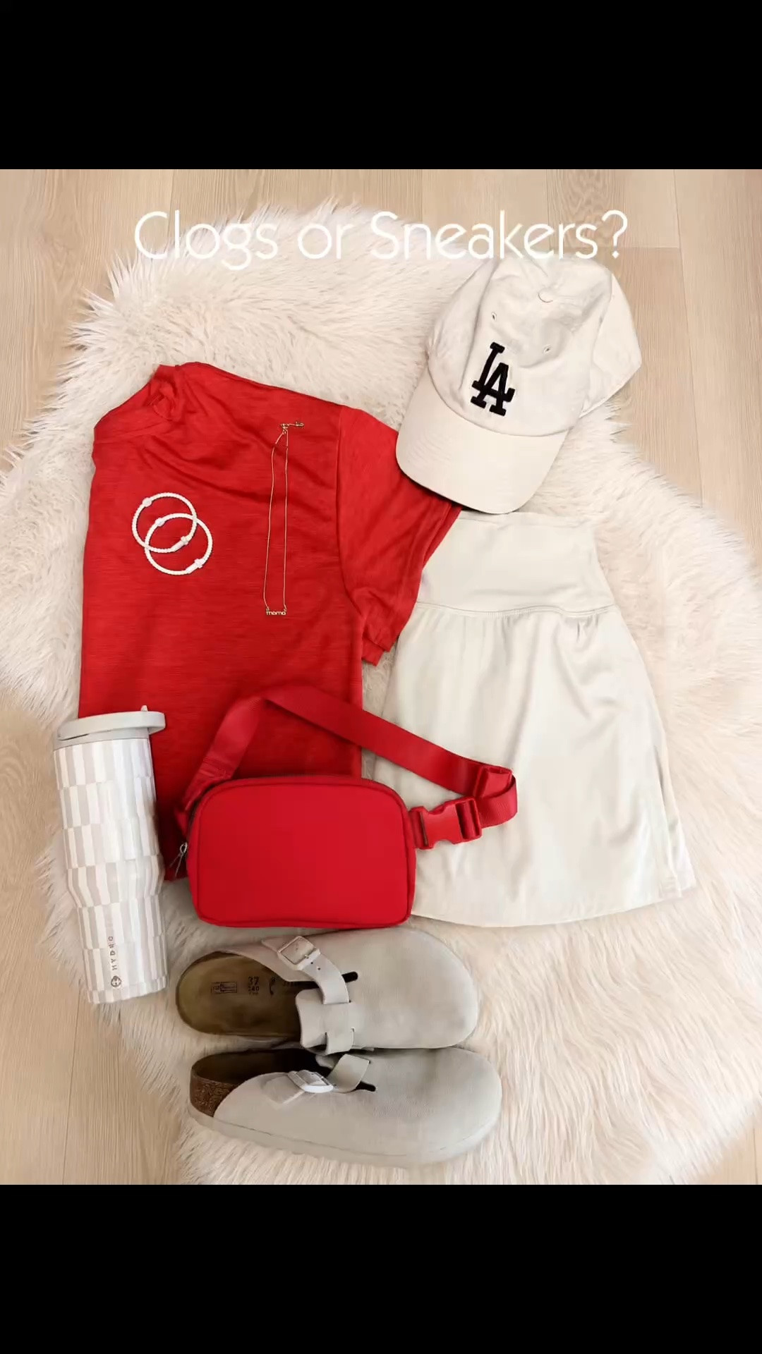 One easy outfit, two completely different shoe options—which are you choosing: clogs or sneakers? 

This red tee + cream skort is such an easy casual outfit for transitioning into fall. Style it with comfy clogs for an effortless everyday look or swap in sneakers for a sporty, casual vibe. Khaki skort, red top, elevated athleisure, crop top. Linking the outfit, shoes, crossbody bag, tumbler and accessories!

#LTKActive #LTKootd #LTKPetite