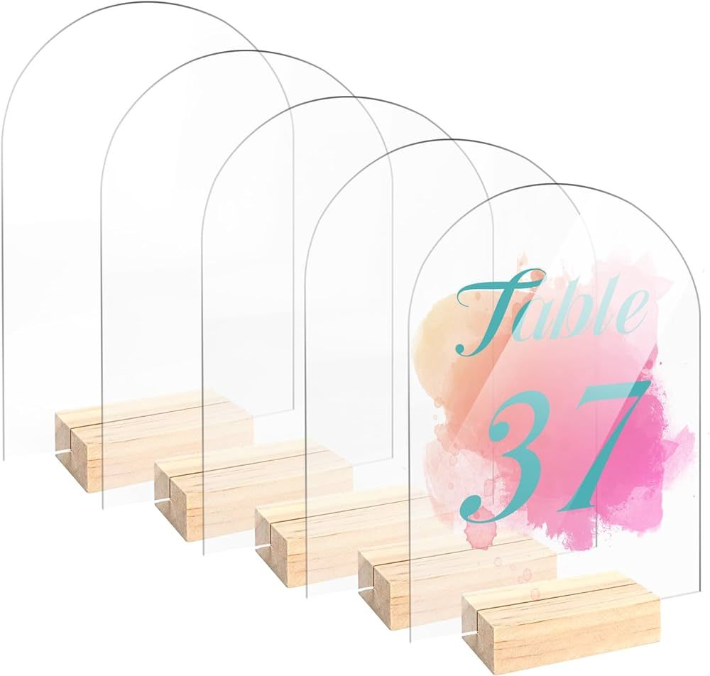 Bercoor 5 Pack 5x7 Inch Blank Clear Arch Acrylic Sign with Wooden Stands, Arched Round Top Acryli... | Amazon (US)