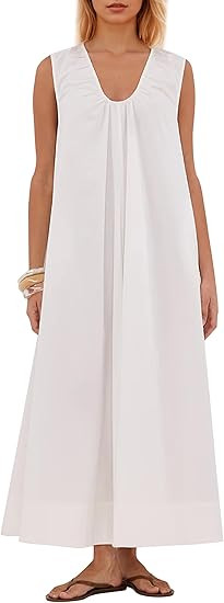 MISSACTIVER Women's Sleeveless Maxi Dress Scoop Neck Ruched Long Dress with Side Pockets Wide Sho... | Amazon (US)