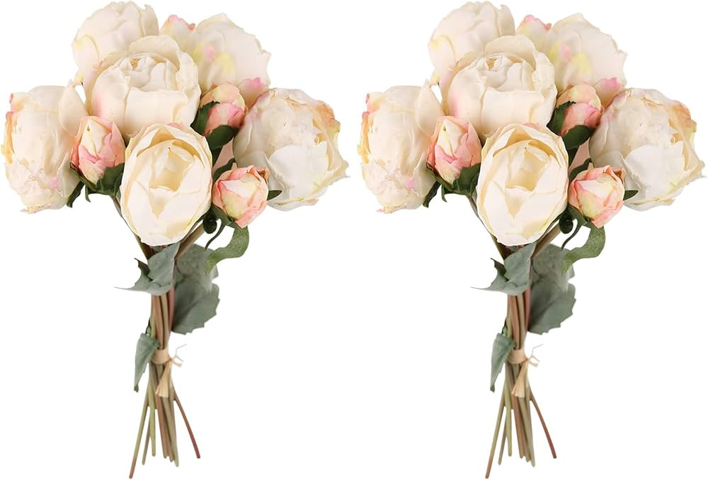 2 Bouquets Peonies Artificial Flowers, Vintage Peonies 18pcs White Fake Flowers for Home Decorati... | Amazon (US)