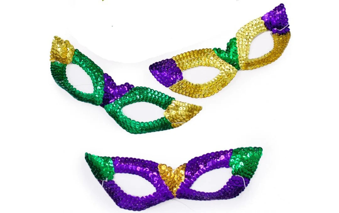 Sequin Eye Masks (Set of 3) purple green gold Mardi Gras New Orleans Costume Masquerade Mardi Gra... | Etsy (US)