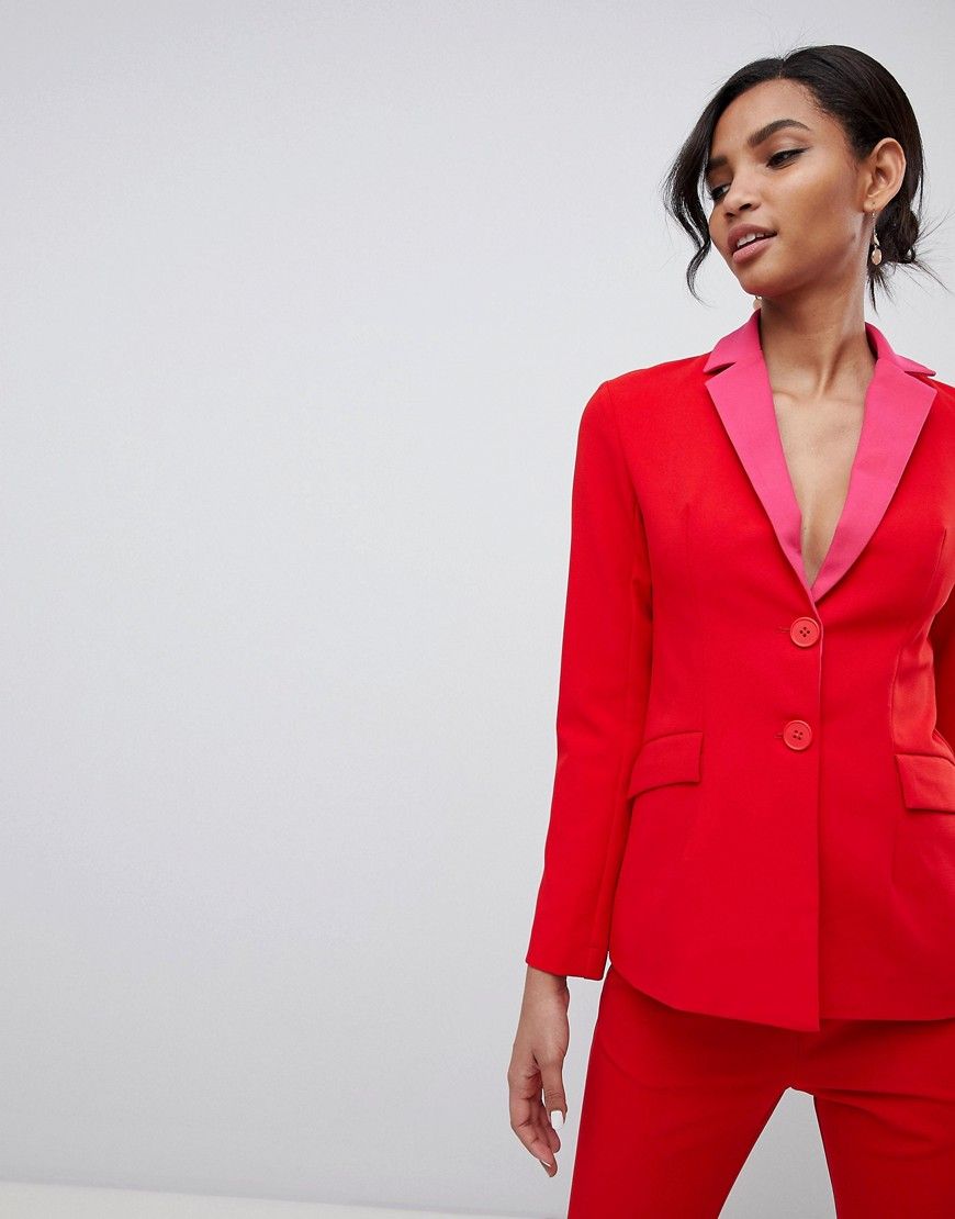 Little Mistress contrast blazer in pomegranate - Red | ASOS US