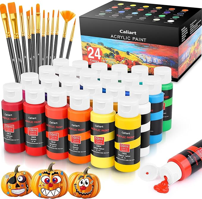 Caliart Acrylic Paint Set With 12 Brushes, 24 Colors (59ml, 2oz) Art Craft Paints Gifts for Artis... | Amazon (US)