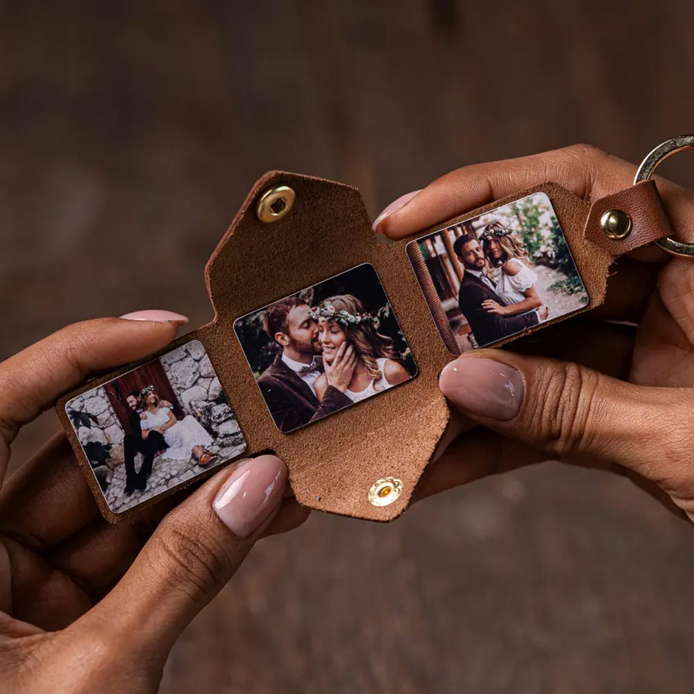 Custom Engraved Photo Album Keychain, Leather Folded Album Keyring, Memory Keepsake, Anniversary/... | GetNameNecklace
