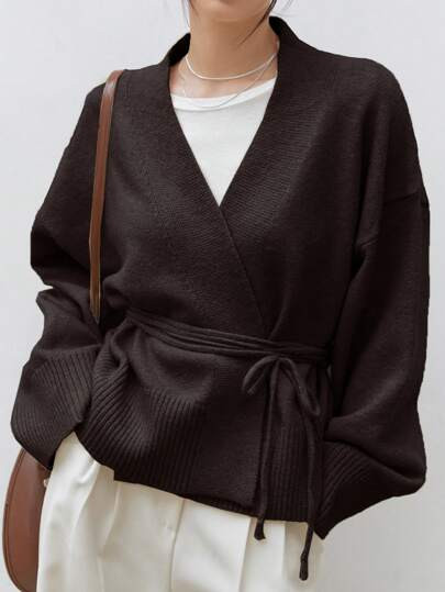 Dazy-Less Cardigan con cintura e spalle scoperte, top a maniche lunghe in stile "Old Money", abbi... | SHEIN