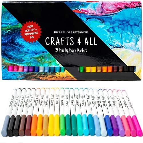 Crafts 4 All Fabric Markers for Clothes - Pack of 24 No Fade, Dual Tip Permanent Fabric Pens - No... | Amazon (US)