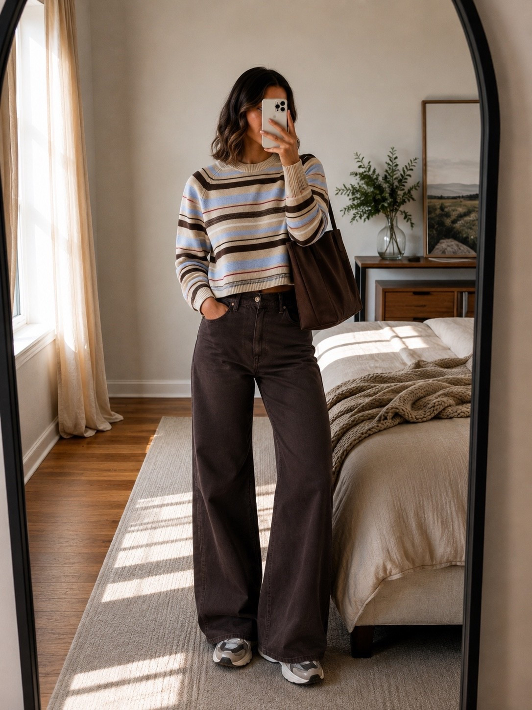 Abercrombie is doing fall SO good this year. 🍂 The chocolate brown jeans + striped sweater combo is such an easy everyday look. Add sneakers and a tote and you’re done! Everything linked 🤎

#LTKSaleAlert #LTKSeasonal #LTKootd