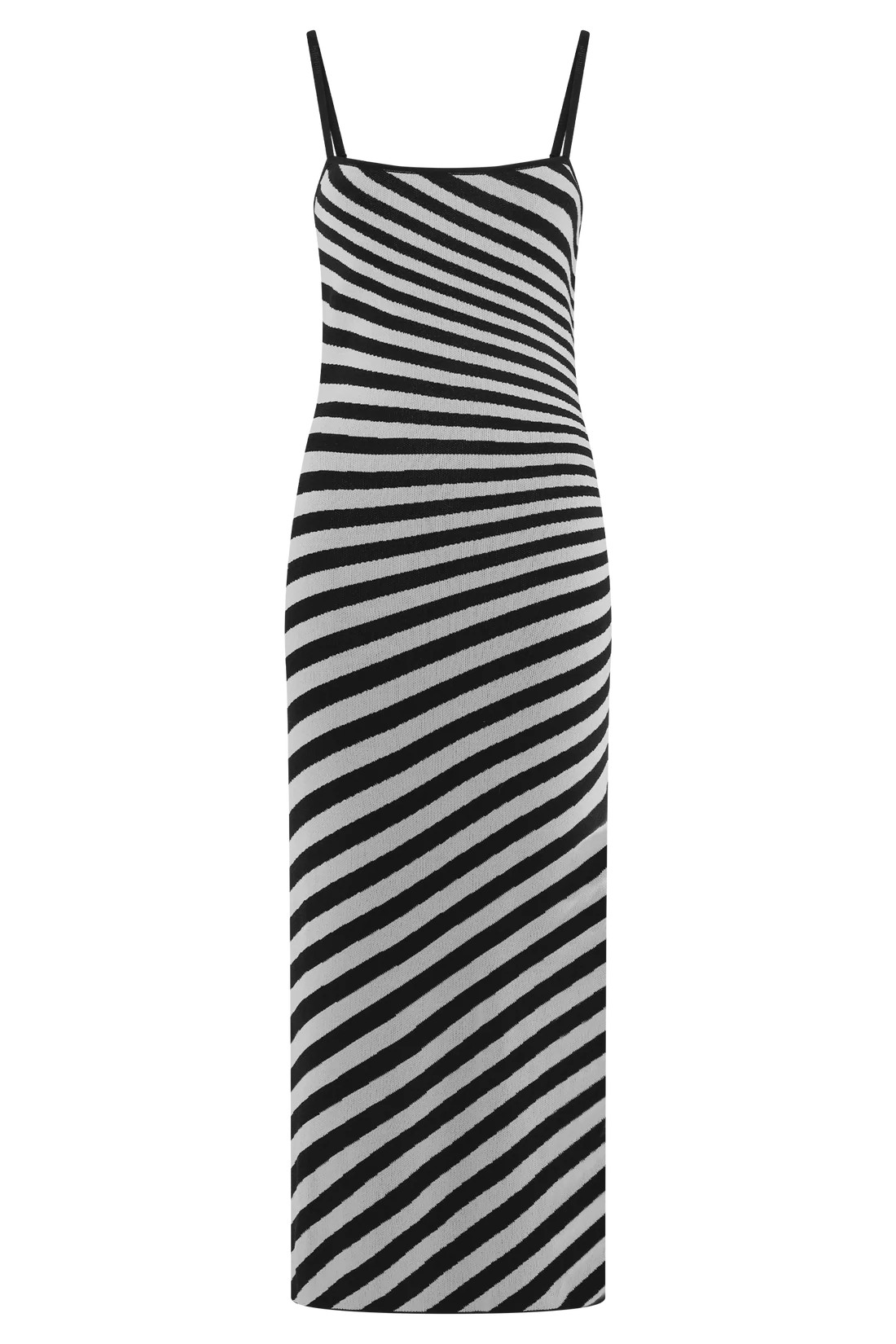 Raven Striped Knit Midi Dress - Black/White | MESHKI US