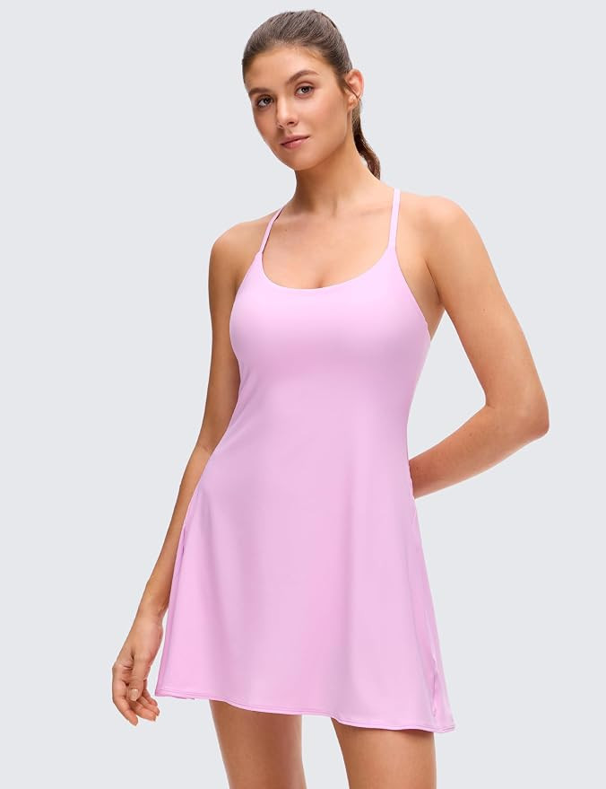 CRZ YOGA Drapey Spaghetti Straps Tennis Dress | Removable Pads, Built-in Shorts with Pockets, Lig... | Amazon (US)