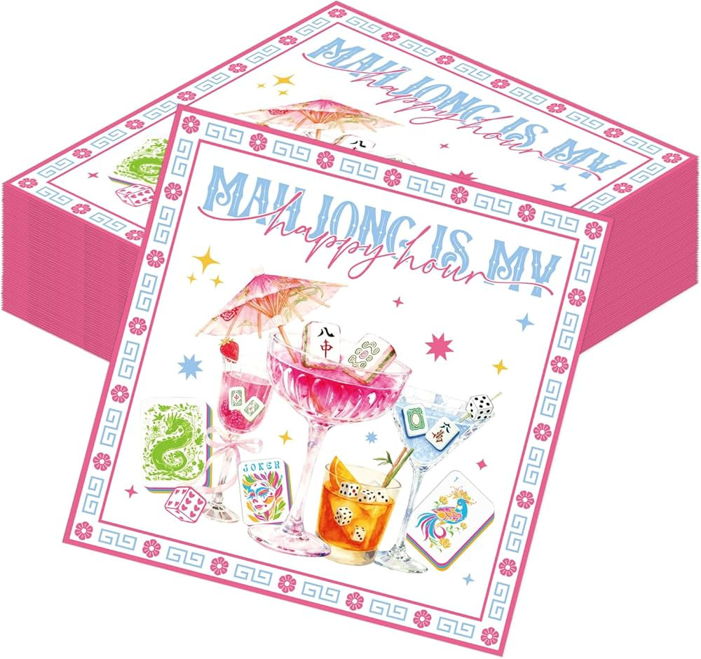 Mahjong Party Decorations Tableware, 50PCS Mahjong Pink Disposable Paper Napkins Birthday Decorat... | Amazon (US)
