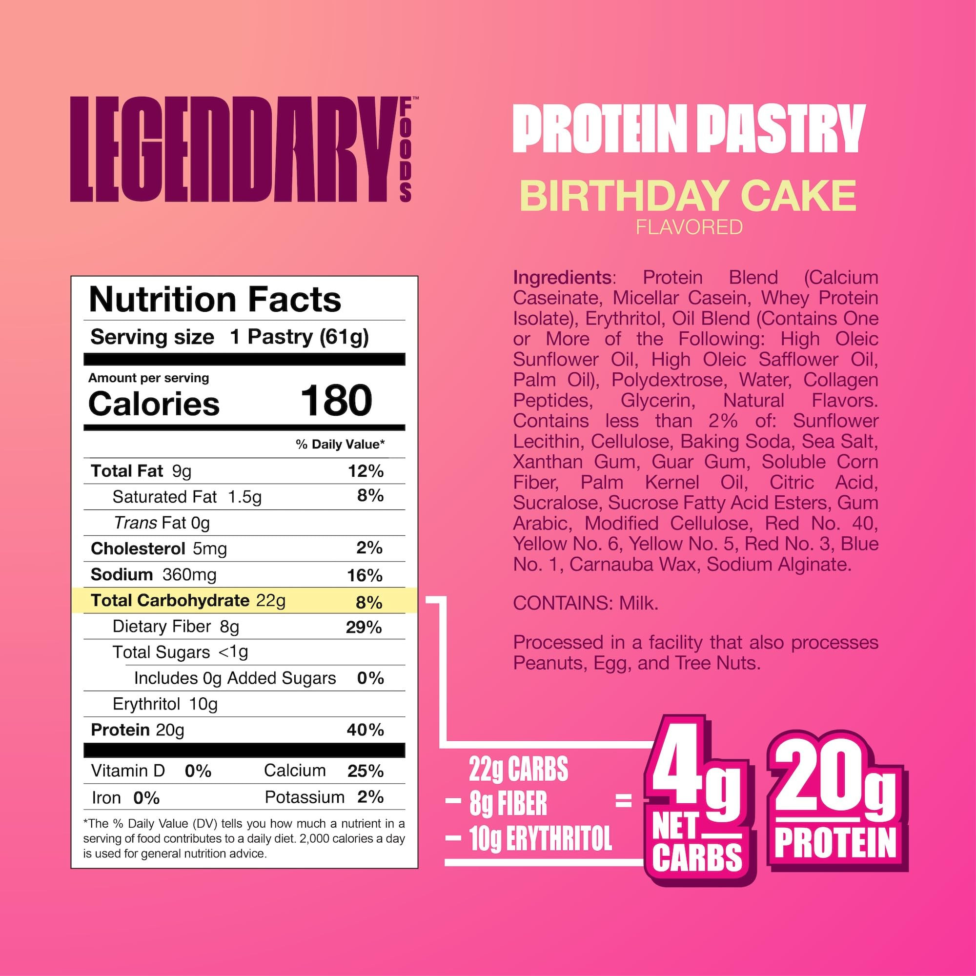 Legendary Foods 20g Protein Pastry - Low Carb Meal Replacement Bar - Low Glycemic, Gluten Free Pr... | Amazon (US)