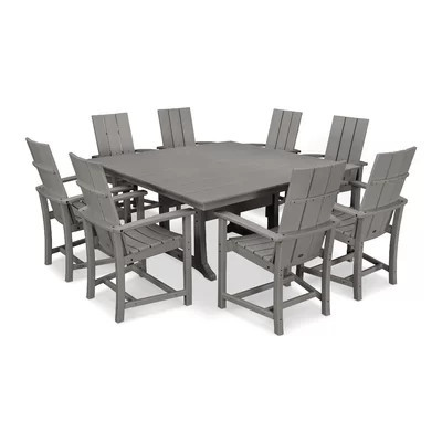 POLYWOOD Modern Adirondack 9-Piece Farmhouse Trestle Dining Set | Wayfair North America