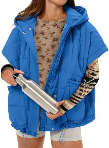 Gacaky Quilted Vest for Women Oversized Stand Collar Cap Sleeve Puffer Jacket Warm Button Zip Up ... | Amazon (US)