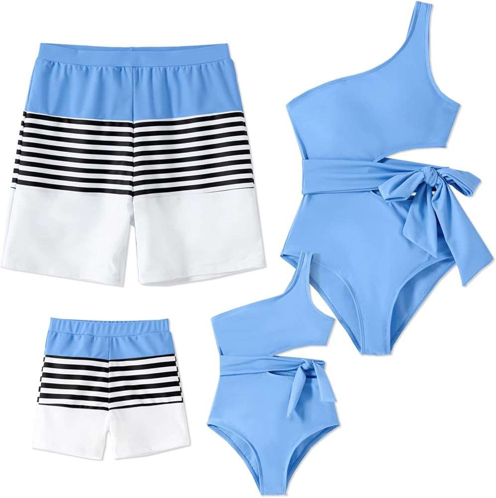 PATPAT Family Matching Swimsuits Mommy and Me One Shoulder Cutout Colorblock Bathing Suits One Pi... | Amazon (US)