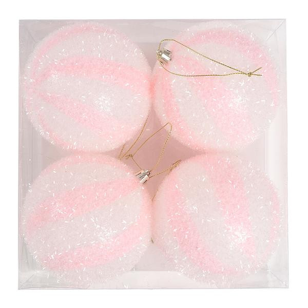 Mrs. Claus' Bakery 4-Count Pink & White Swirl Shatterproof Ball Ornaments, 3.9" | At Home