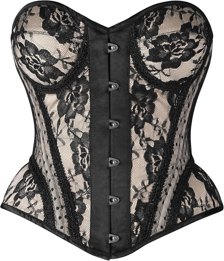 Daisy corsets womens Top Drawer Nude W/Black Lace Steel Boned Underwire Bustier Corset | Amazon (US)