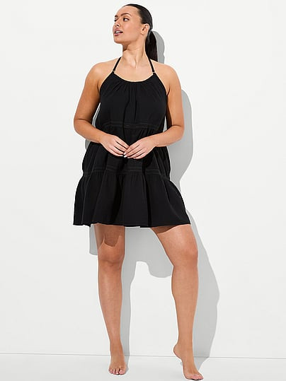 Swim Beachwear Cotton Gauze Tiered Mini Dress, Black, M - Women's Dresses - Victoria's Secret | Victoria's Secret (US / CA )
