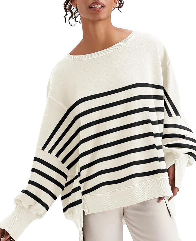 Womens Oversized Sweatshirts Crew Neck Long Sleeve Hoodies Casual Slit Sloucthy 2023 Trendy Pullo... | Amazon (US)