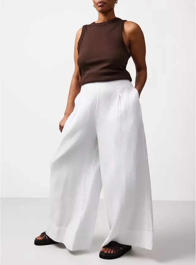 White Pure Linen Palazzo Trousers 12R | Tu Clothing