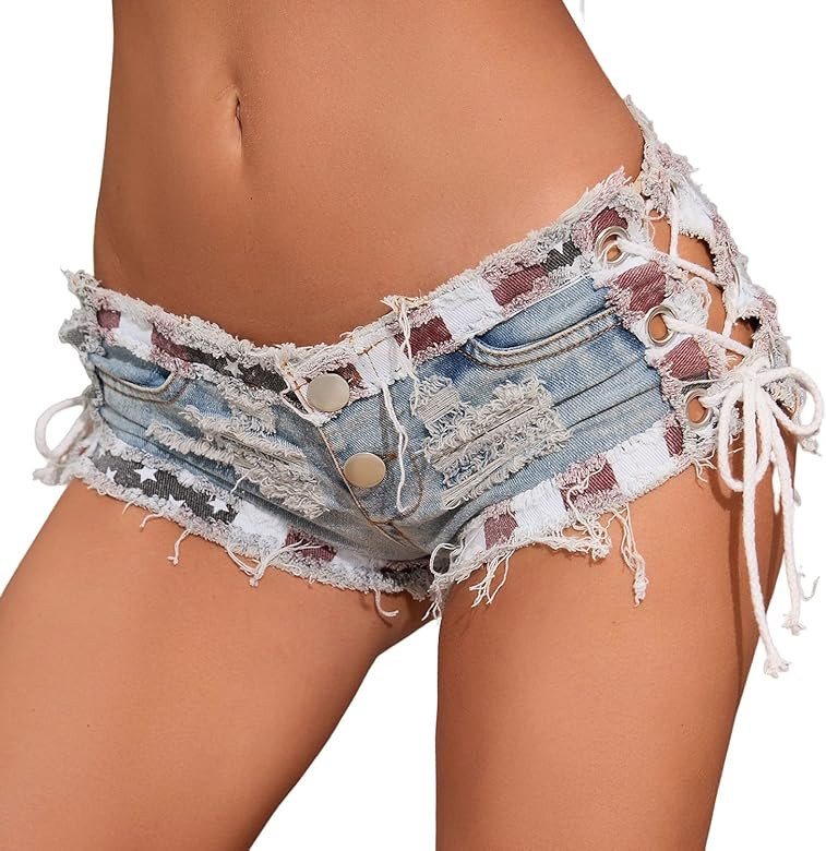 Yollmart Women Sexy Cut Off Low Waist Denim Jeans Shorts Mini Hot Pants | Amazon (US)