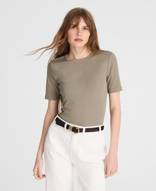 (Re)generative Cotton Ribbed Elbow-Sleeve Tee | Madewell | Madewell