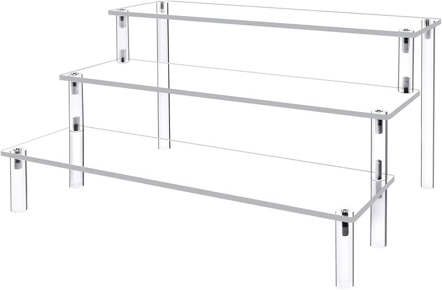 Acrylic Display Risers,Clear Shelf 3 Tier Cupcake Display Stand Steps for Food Desserts Stand Per... | Amazon (US)