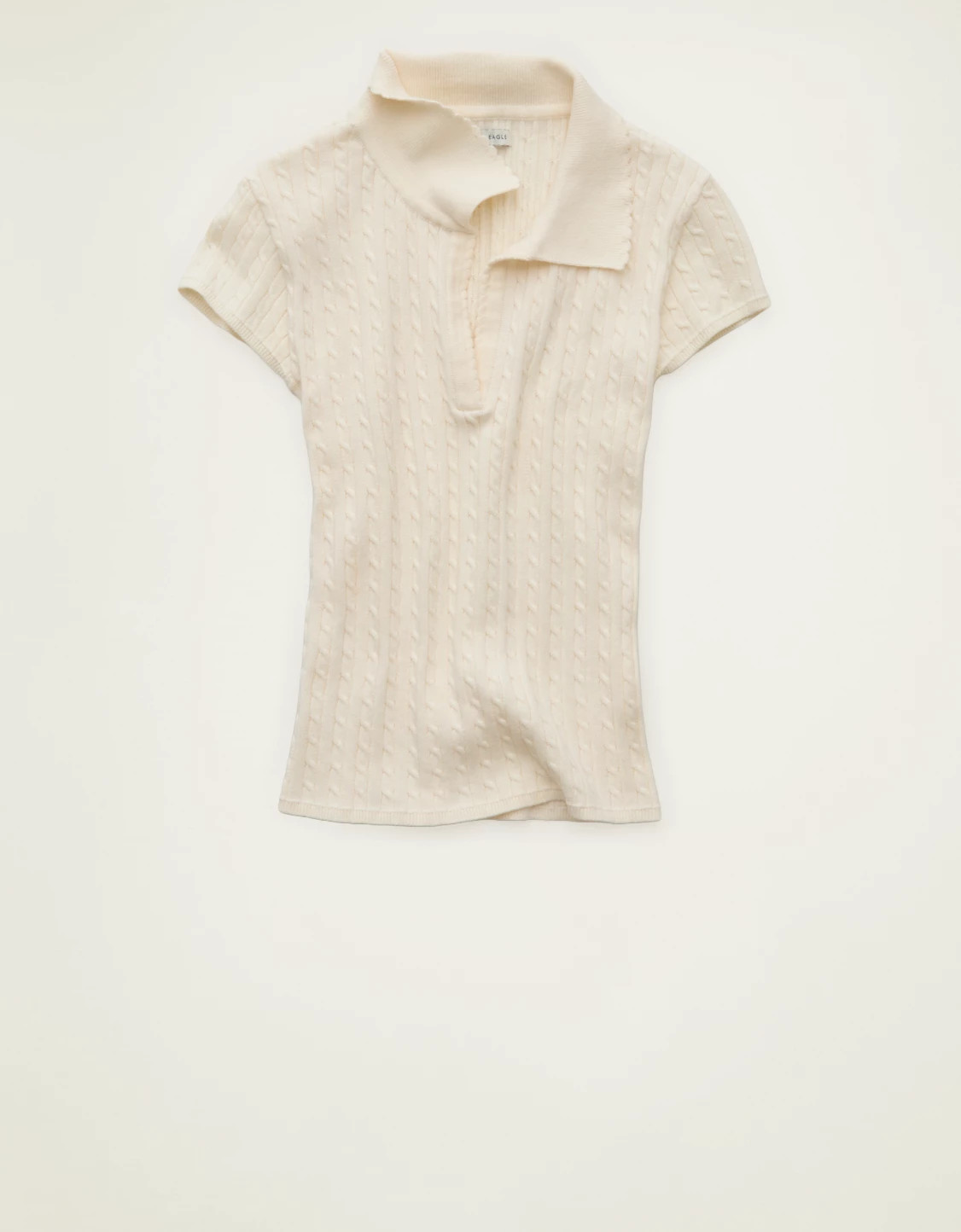 AE V-Neck Cable Knit Sweater Polo 100% Cotton | American Eagle Outfitters (US & CA)