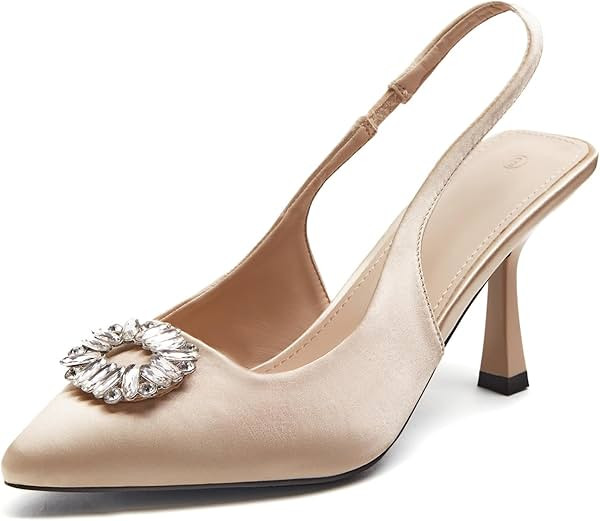 Rilista Women's Slingback Heels Rhinestone Closed Pointed Toe Wedding Party Dress Pumps Shoes | Amazon (US)