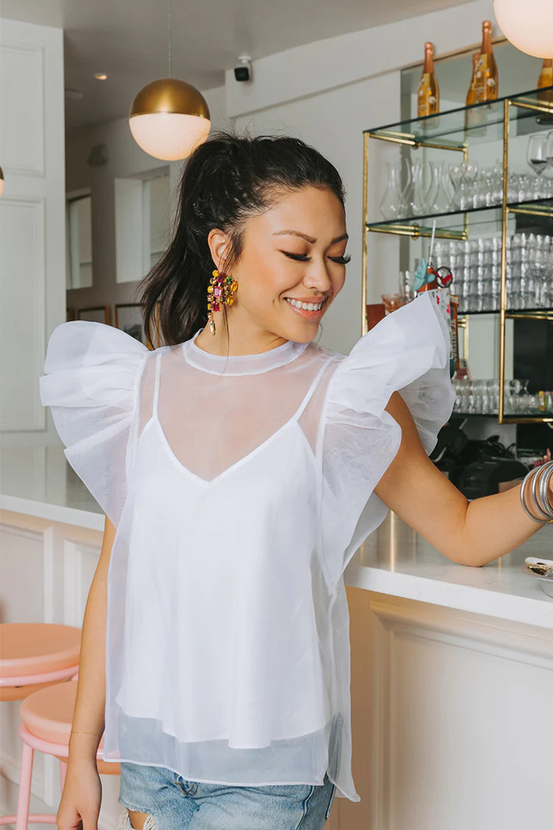 BuddyLove | Kaycee Organza Ruffle Sleeve Top | White | BuddyLove