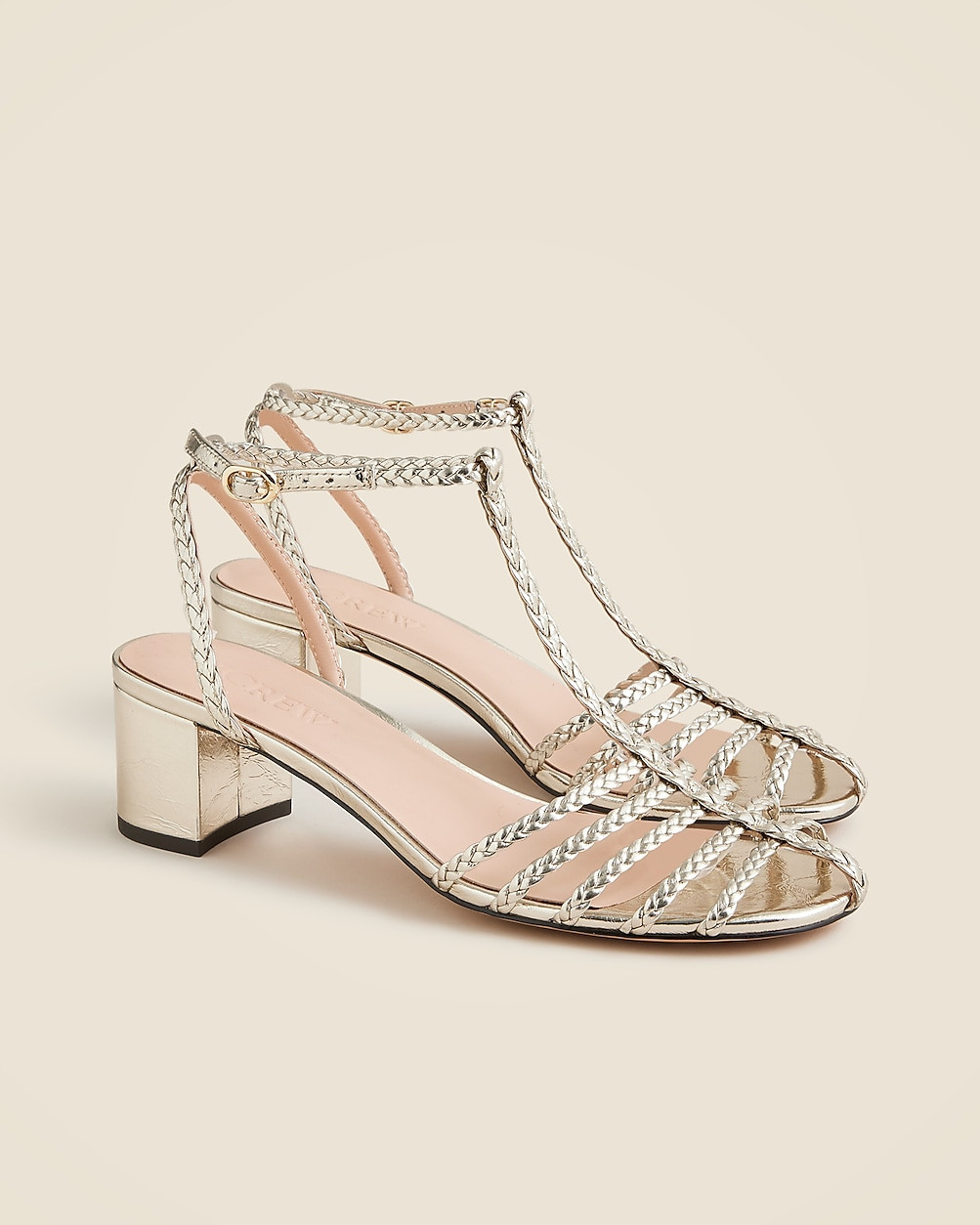 Shay braided-strap block-heel sandals in metallic leather | J. Crew US