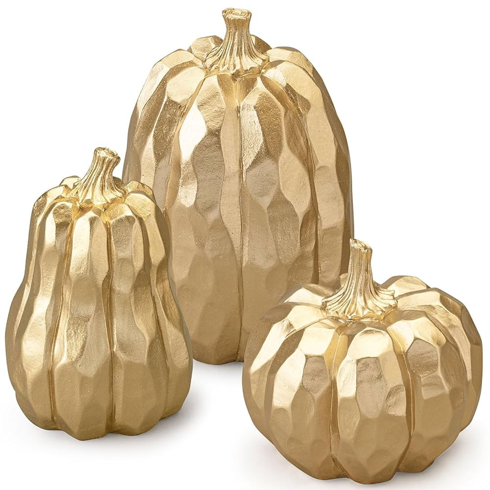 Pumpkin Decor, Fall Decorations for Home, Gold Resin Artificial Pumpkins for Decorating Fireplace... | Amazon (US)