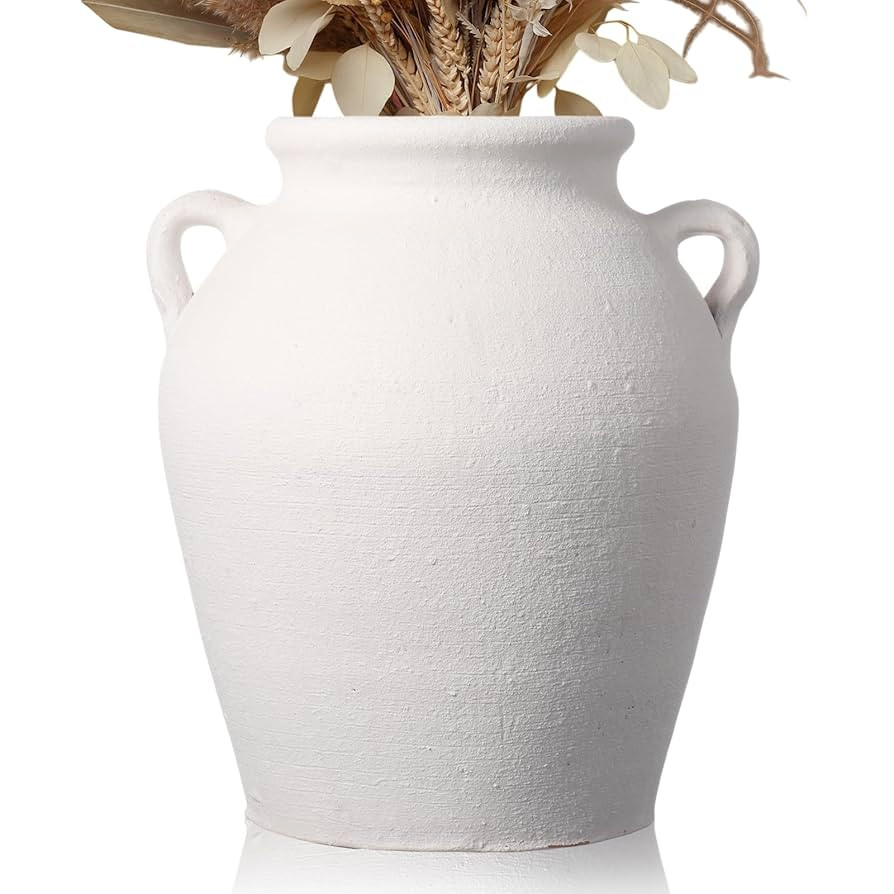 Large Ceramic Vase with 2 Handles 11 Inch Tall Terracotta Rustic Vintage Vase Decorative Pottery ... | Amazon (US)