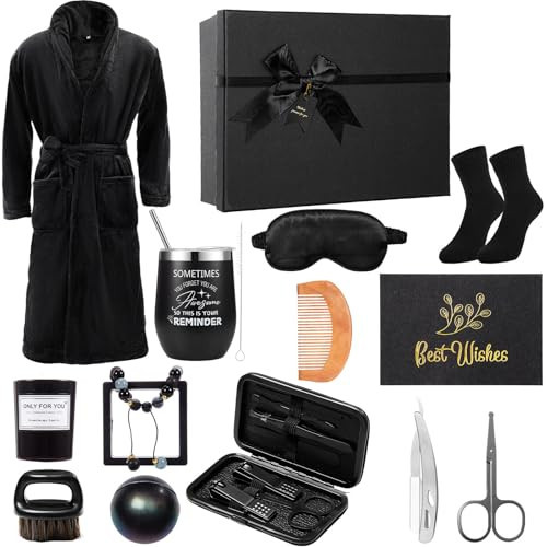 Nuogo 15 Pcs Birthday Gifts for Men Beard Care Set for Him Christmas Gifts Basket Ideas Kit for Men Tumbler Bath Robe for Dad Husband Boyfriend Box Christmas Gifts Baskets | Amazon (US)