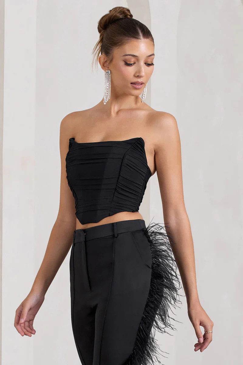 Obsessed  Black Bandeau Mesh Corset Style Crop Top | Club L London