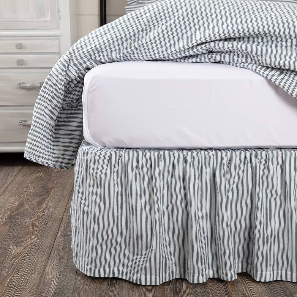 VHC Brands Sawyer Mill Ticking Striped Cotton Farmhouse Split Corners Gathered Queen Bedding Acce... | Amazon (US)