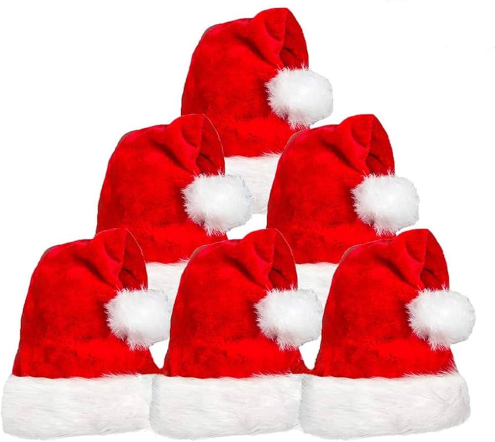 COOLJOY 6 Pack Plush Santa Hat, Traditional Red and White Plush Christmas Santa Hat for Christmas... | Amazon (US)