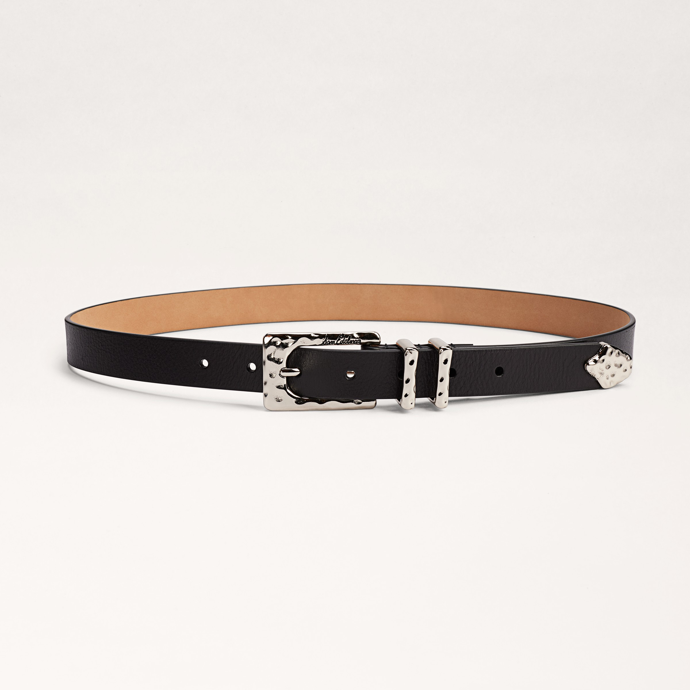Sam Edelman 25MM Hammered Belt Black Leather | Sam Edelman