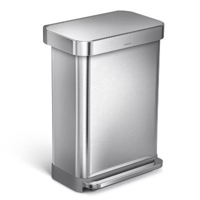 simplehuman 55L Rectangular Kitchen Step Trash Can with Liner Pocket Stainless Steel: Pedal-Operated, Fingerprint-Resistant | Target