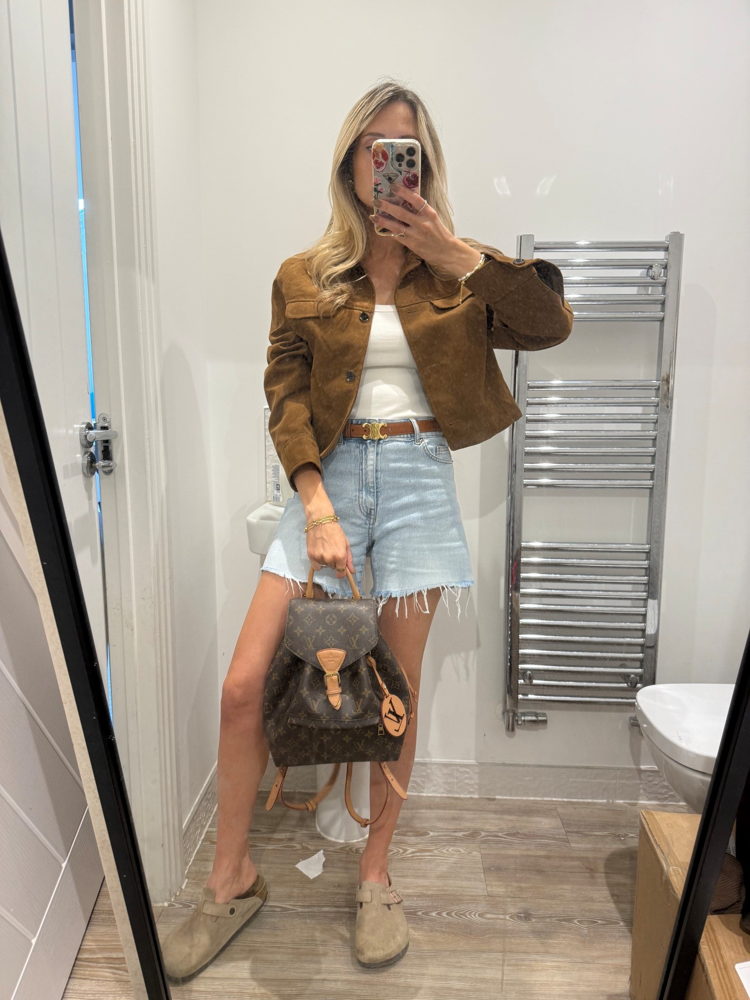 Outfit of the day styling a tan faux suede jacket , denim shorts and Boston Birkenstocks. The shorts are old h and m but have linked alternatives. Jacket also old h and m but see one almost identical and a really good price yesterday! The vest top is such a staple it’s like an off white shade- I got a few of them as the amount of times I’ve needed one this colour I know I’ll be wearing all the time, it was about £6 too!! Boston Birkenstocks also linked x

#LTKautumn #LTKuk #LTKstyletip