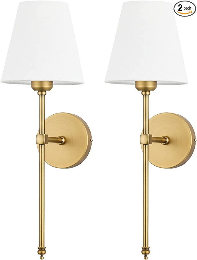 Bsmathom Wall Sconces Sets of 2, Classic Brushed Brass Sconces Wall Lighting, Hardwired Bathroom ... | Amazon (US)