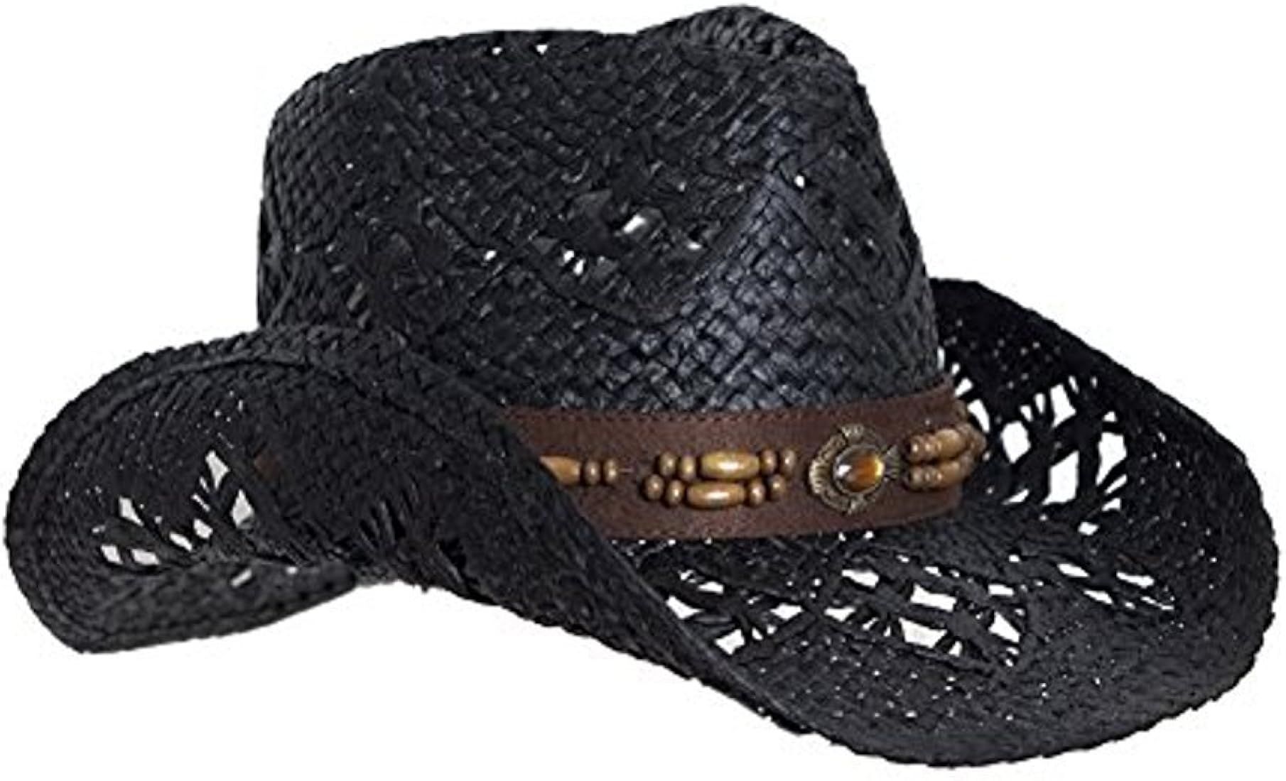 Vamuss Straw Cowboy Hat W/Vegan Leather Band & Beads, Shapeable Brim | Amazon (US)