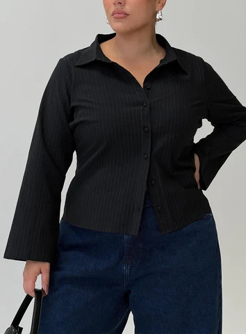 Anni Pinstripe Shirt Black Curve | Princess Polly US