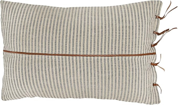 Creative Co-Op Beige & Black Striped Cotton Ticking Lumbar Leather Trim Pillows, 1 Count (Pack of... | Amazon (US)