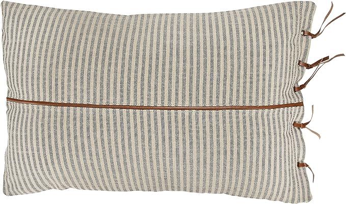 Creative Co-Op Beige & Black Striped Cotton Ticking Lumbar Leather Trim Pillows, 1 Count (Pack of... | Amazon (US)